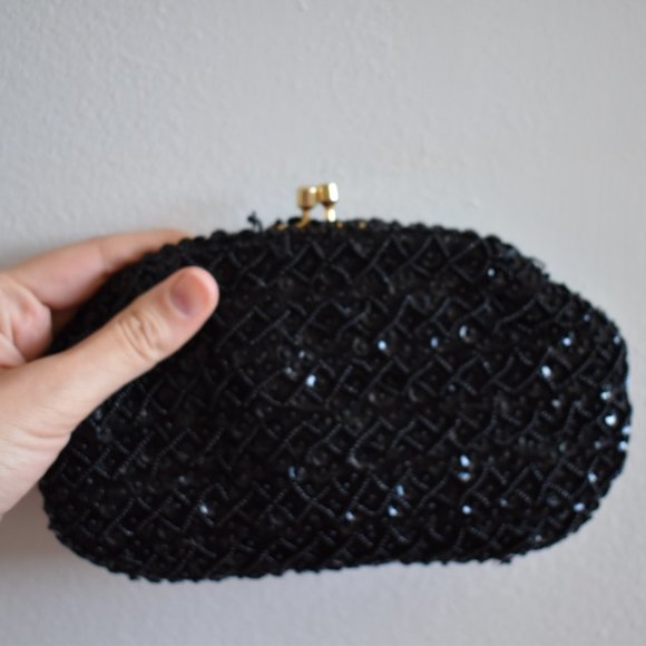 Handmade Vintage Black Beaded Small Purse - Picture 4 of 6